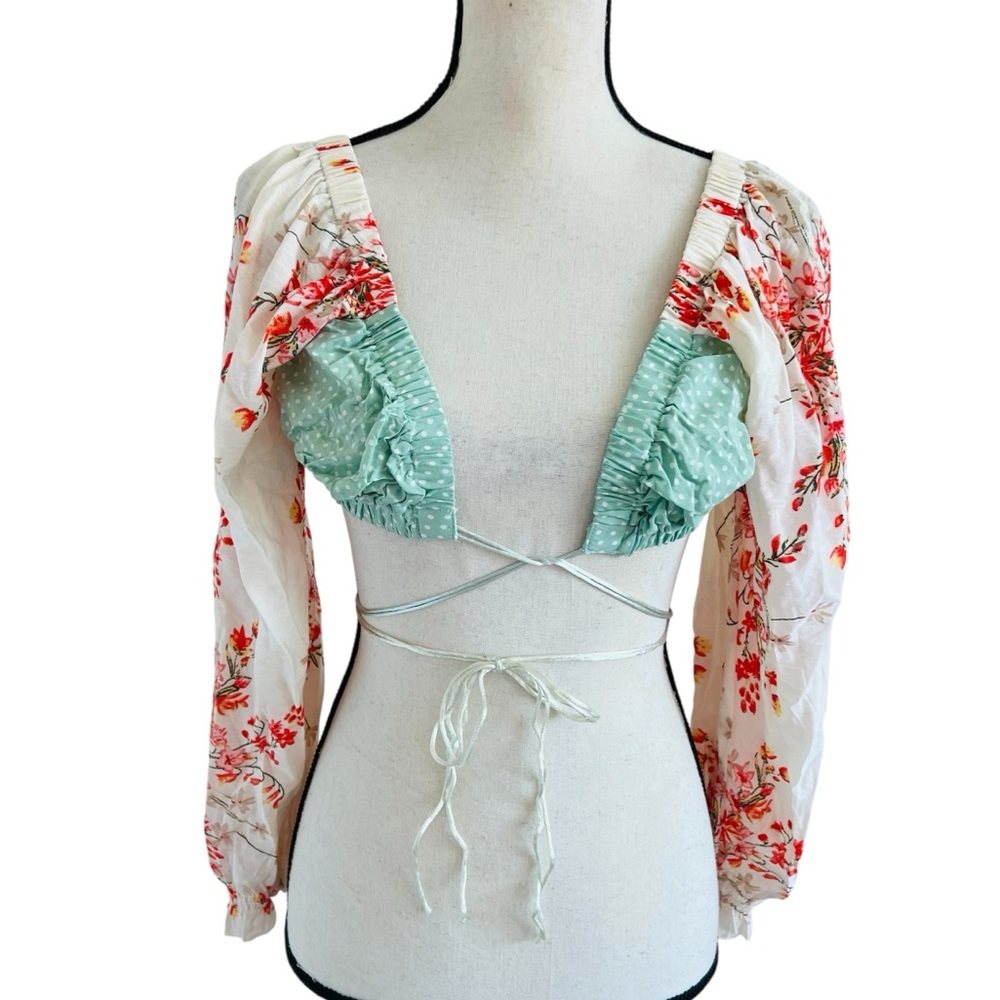 O. Vianca Floral Ruffle Blouse with Tie Front
